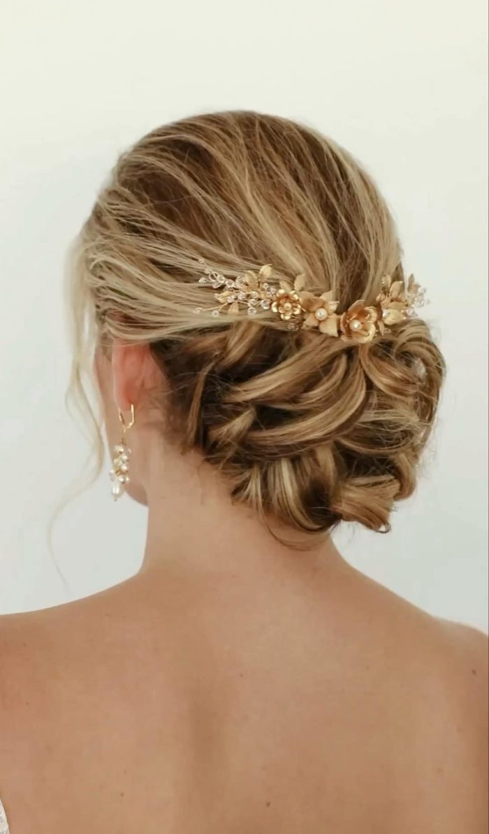 wedding headpiece, bridal headpiece, wedding hair clip, bridal hair clip, gold flower comb, bridal hair comb