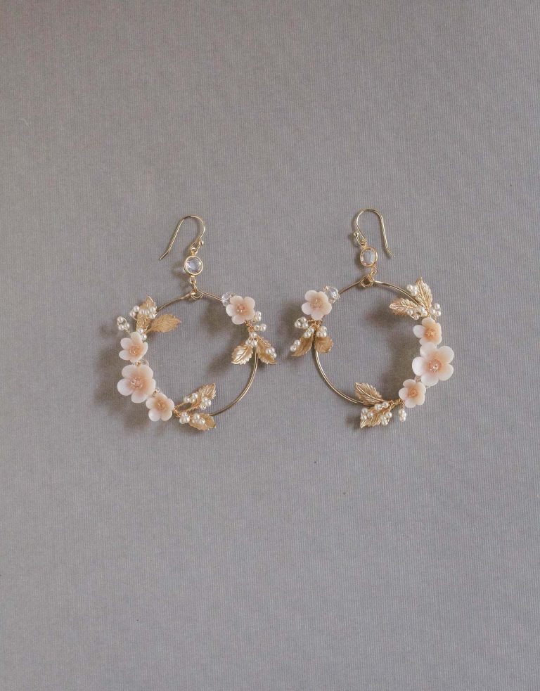 bridal hoop earrings, wedding hoop earrings, floral bridal earrings