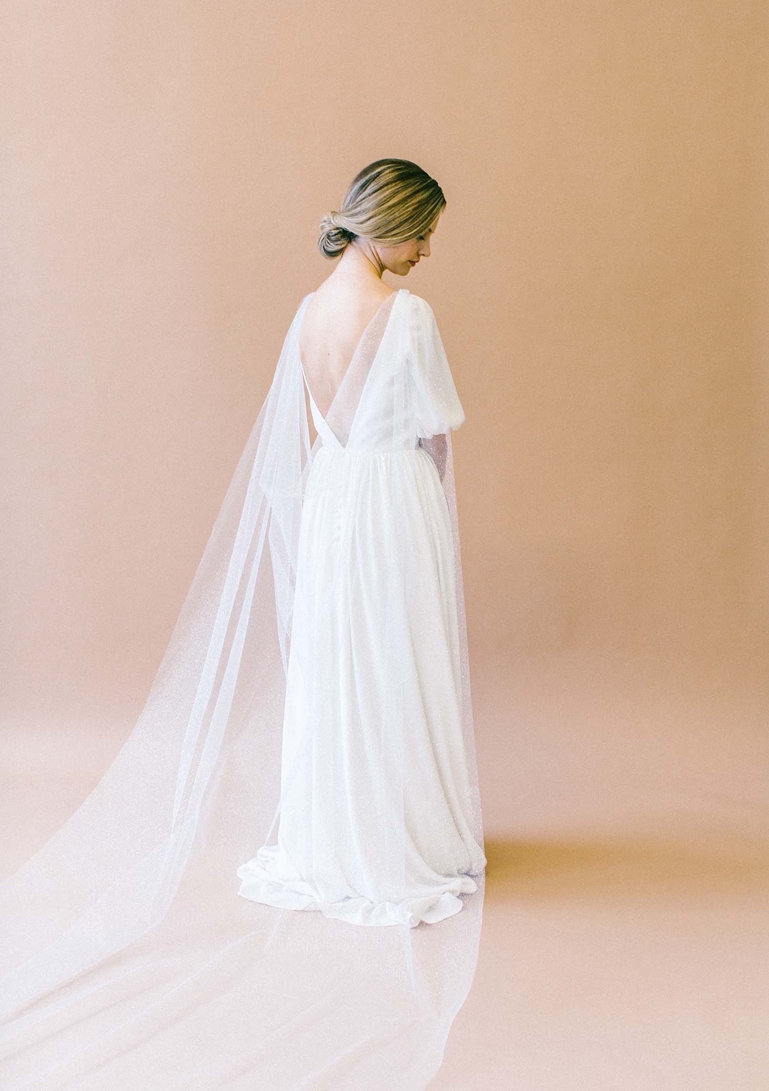 Ivory shimmer wedding cape veil handcrafted in Australia