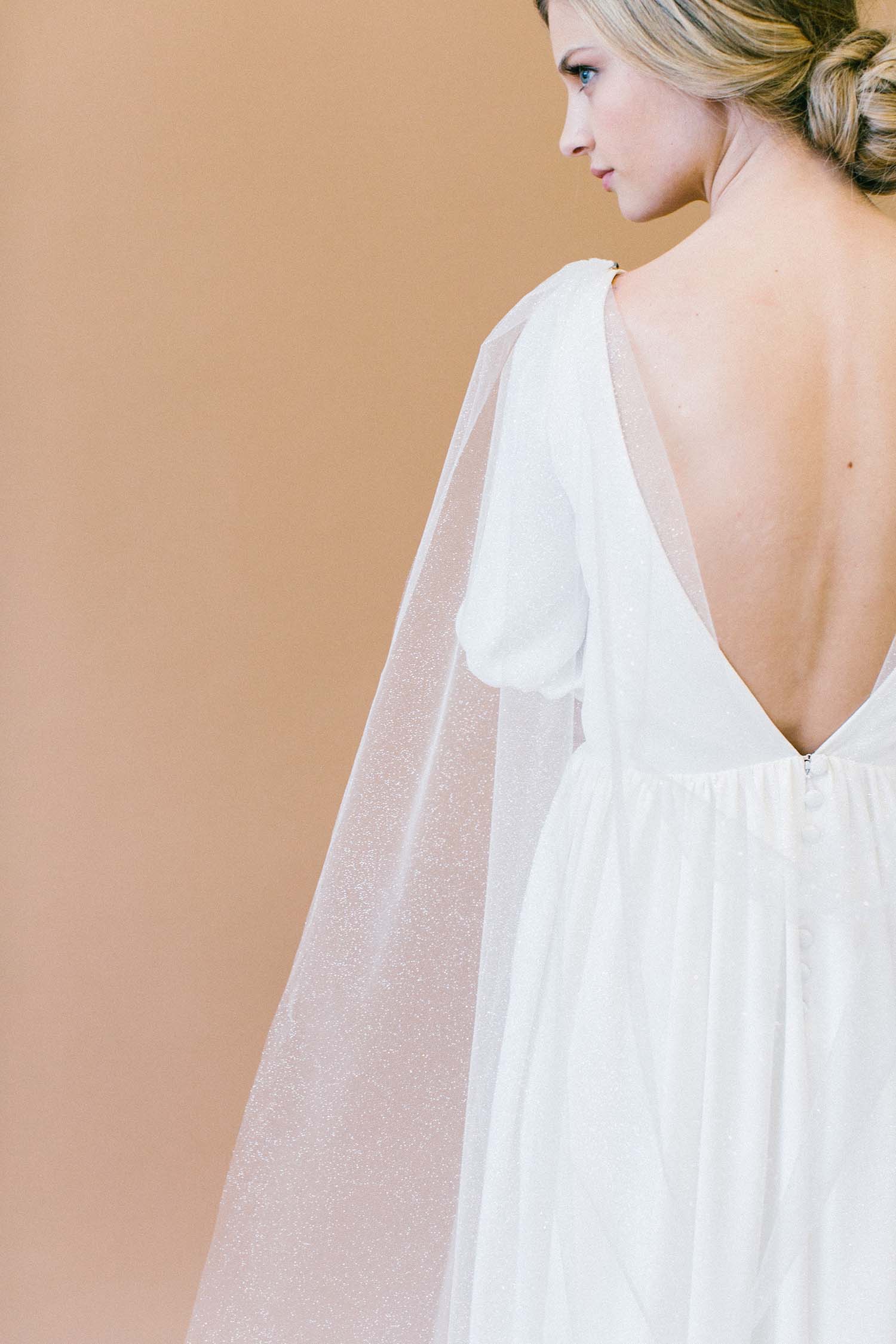 DELYTH shimmer bridal cape veil with elegant draped back