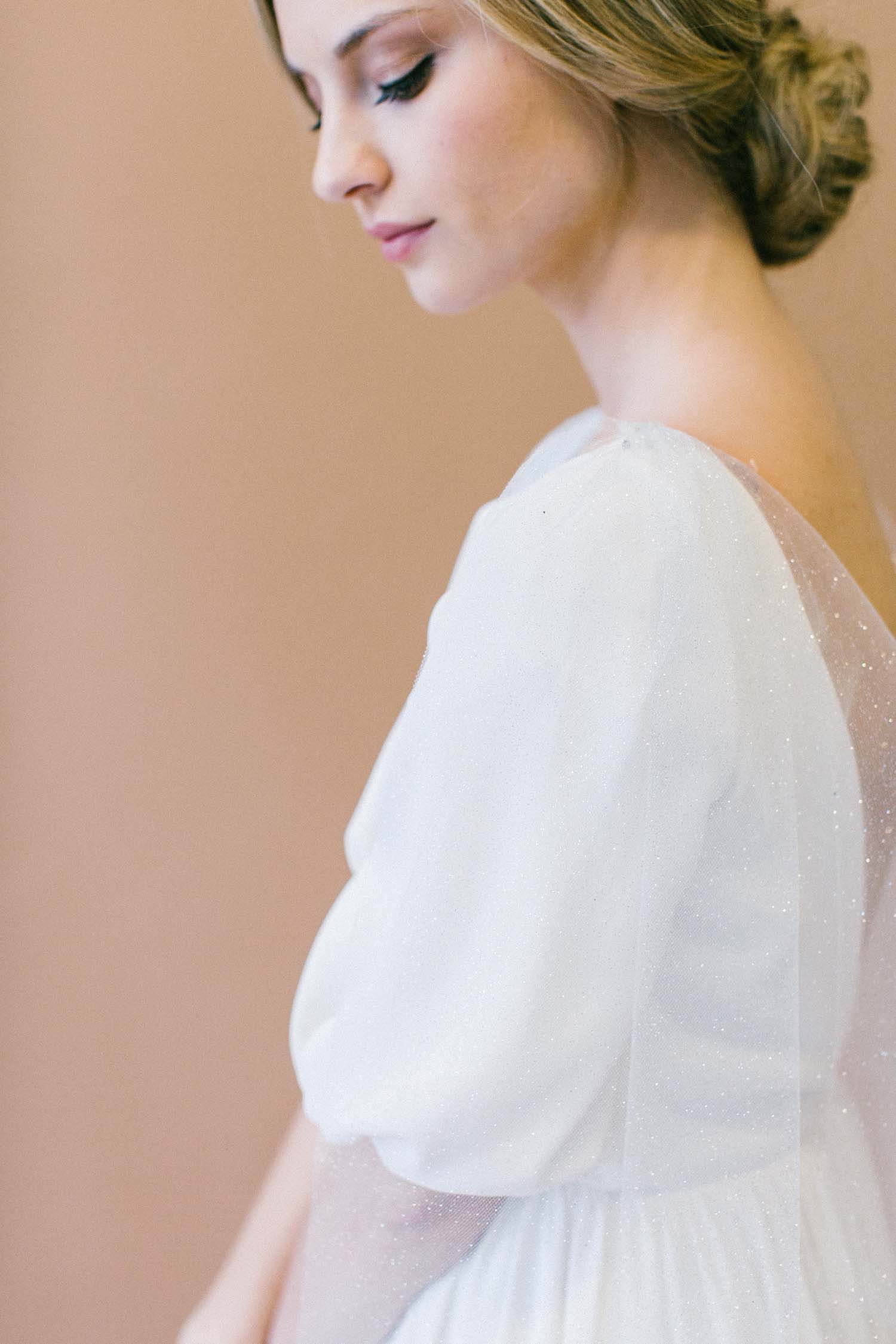 Handcrafted shimmer wedding cape for modern bride