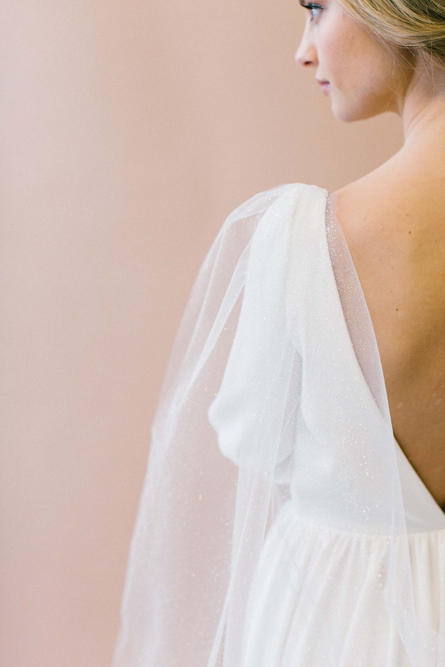 Cathedral length shimmer bridal cape veil