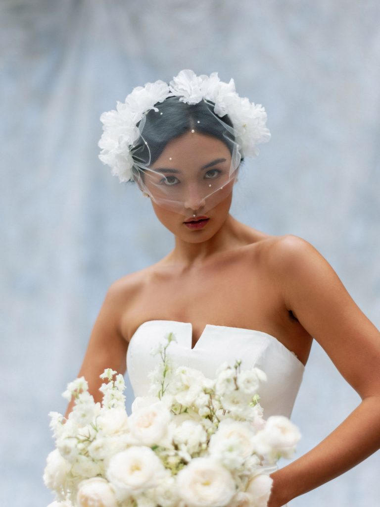 wedding veil, flower veil, birdcage veil