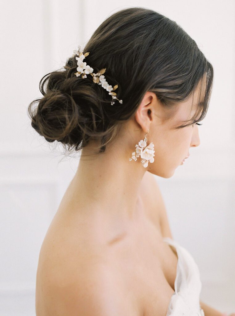 wedding jewellery, bridal jewellery, floral bridal earrings