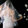 short wedding veil, short bridal veil, veil with flowers, short veil with flowers