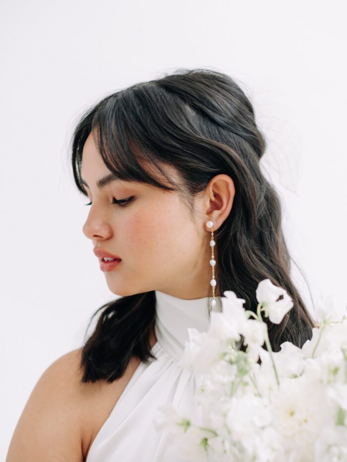 wedding earrings, bridal earrings, long pearl earrings