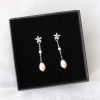 long pearl earrings, wedding earrings, all about romance bridal