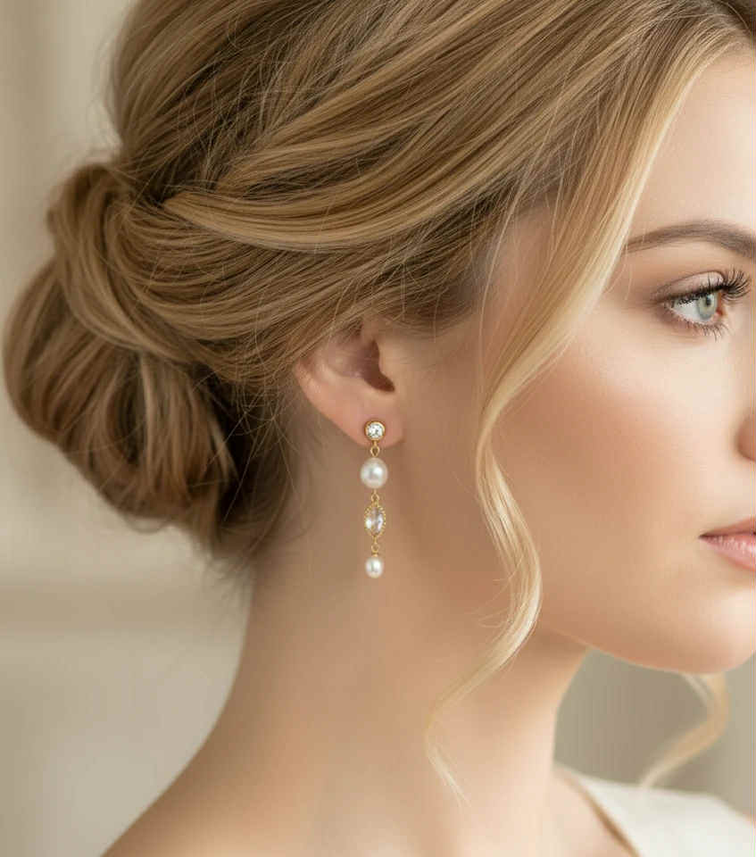 pearl earrings, bridal earrings, freshwater pearls, all about romance bridal, long pearl earrings