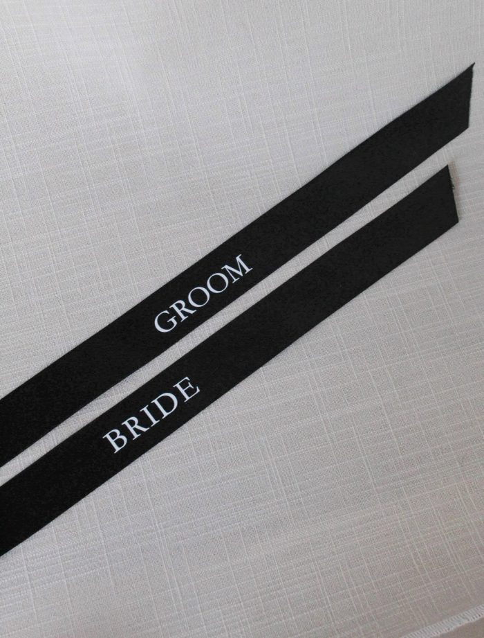 personalised place name ribbon, monogrammed ribbon, wedding table ribbon, bespoke embroidered ribbon