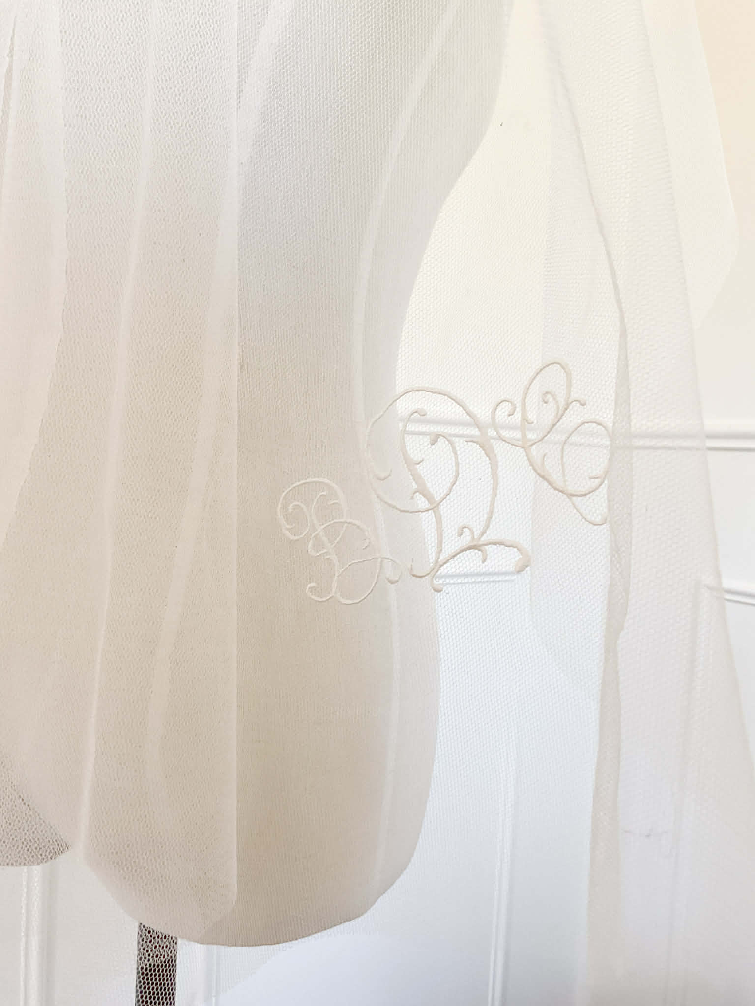 veil embroidery, personalised monogram, embroidered wedding veil, all about romance bridal