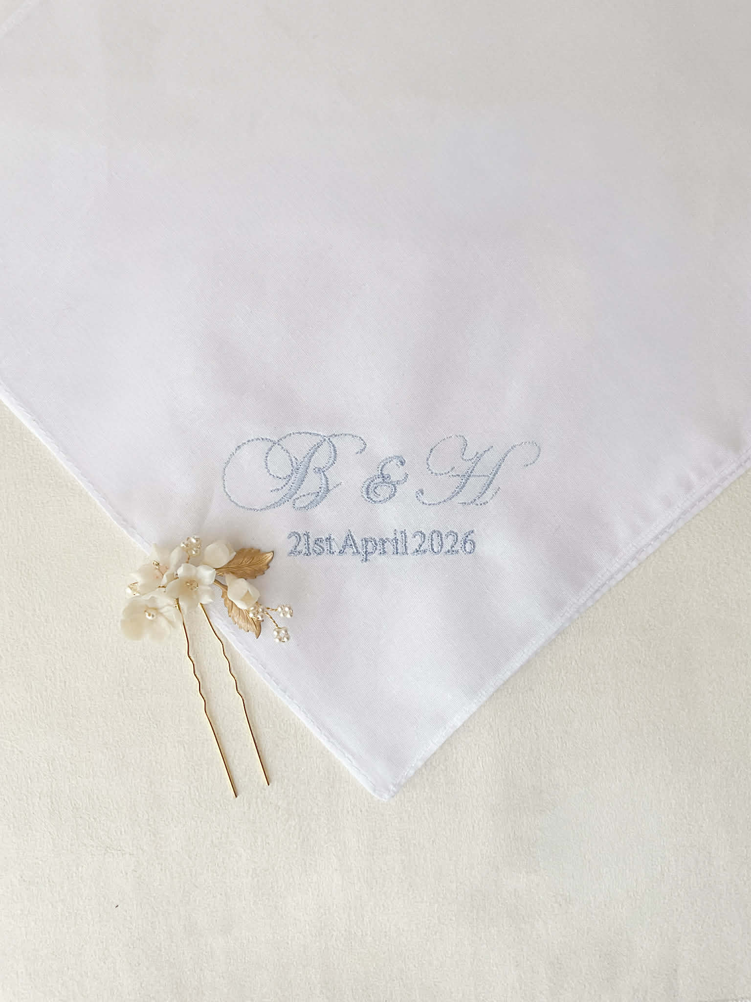 wedding handkerchief, bridal hanky, something blue handkerchief, personalised embroidery, all about romance bridal