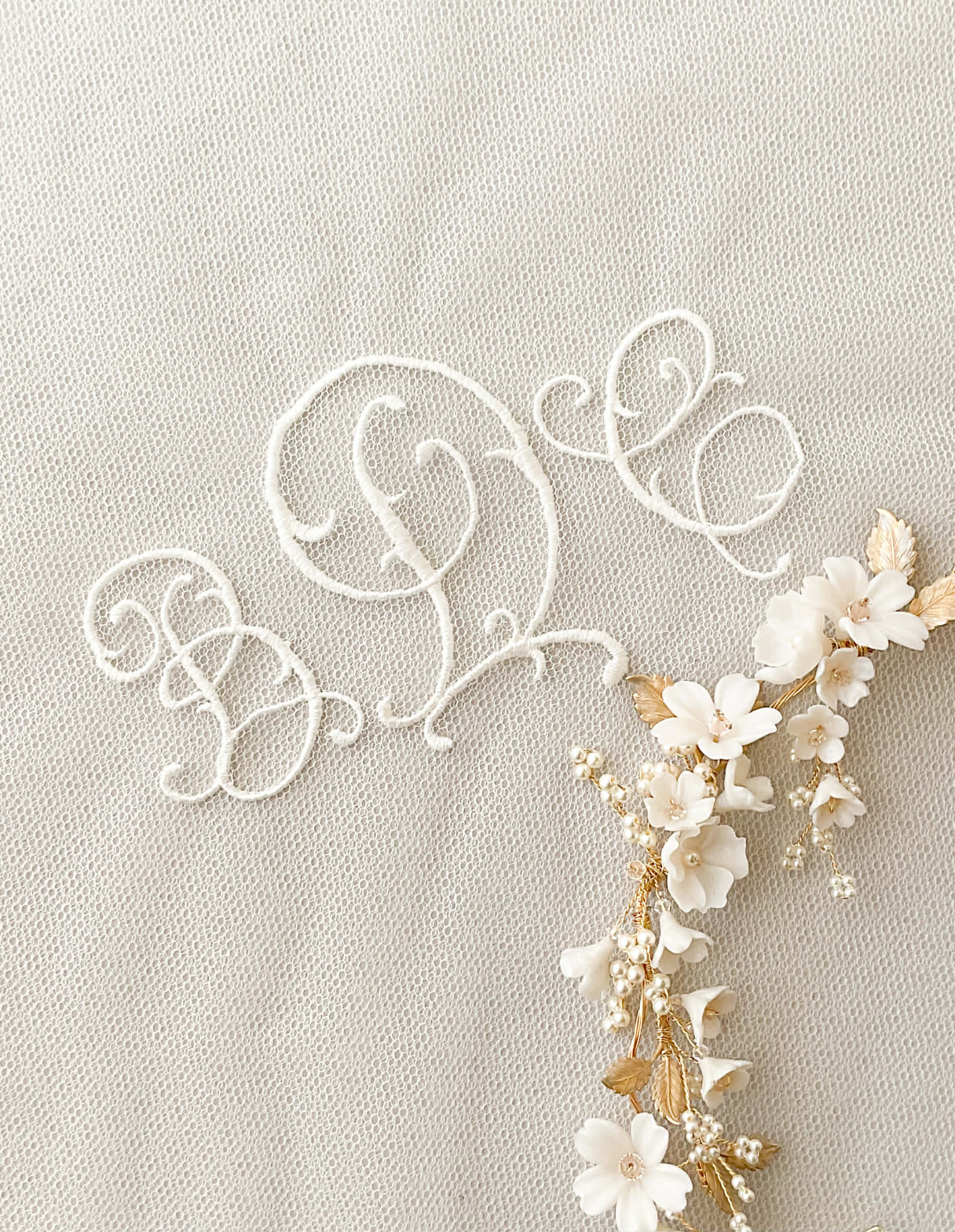 veil embroidery, personalised monogram, embroidered wedding veil, all about romance bridal
