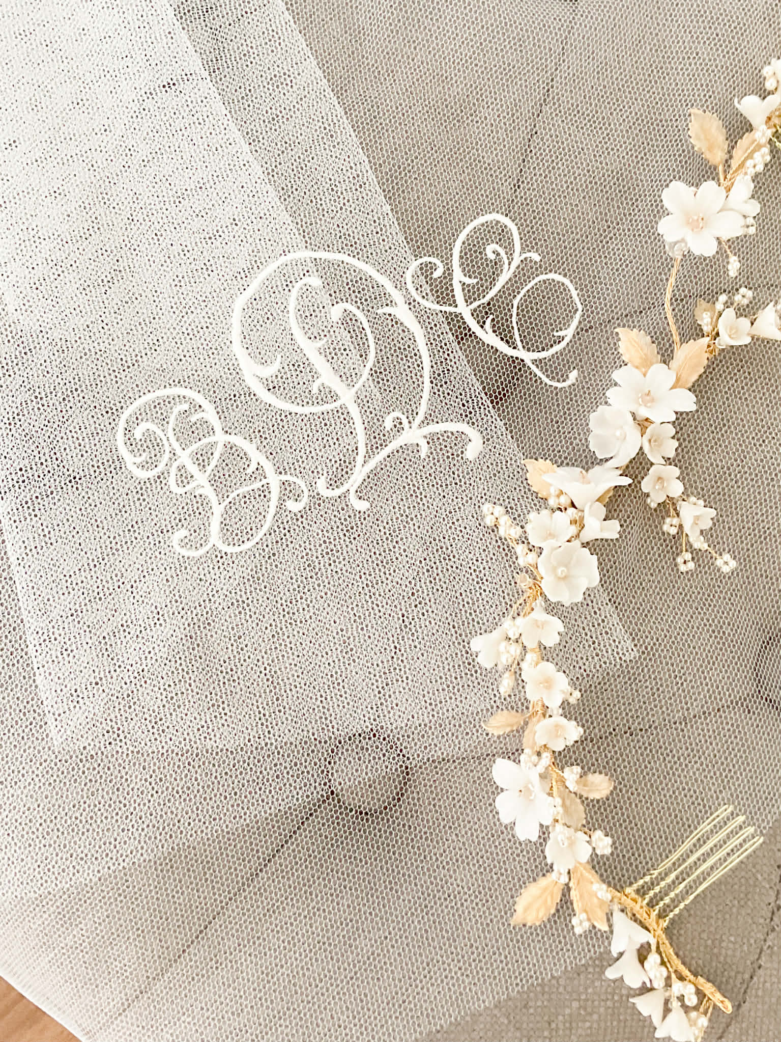 veil embroidery, personalised monogram, embroidered wedding veil, all about romance bridal