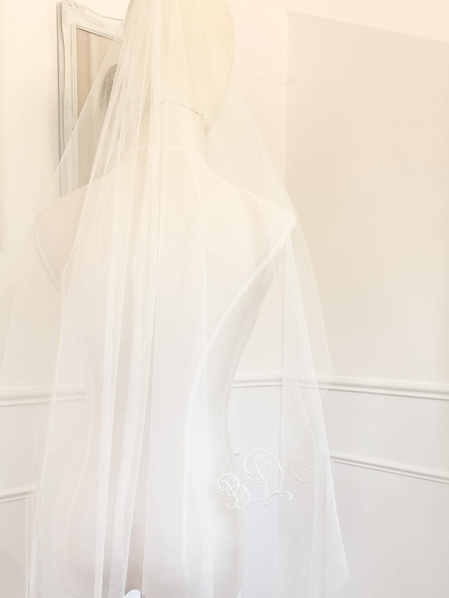 veil embroidery, personalised monogram, embroidered wedding veil, all about romance bridal