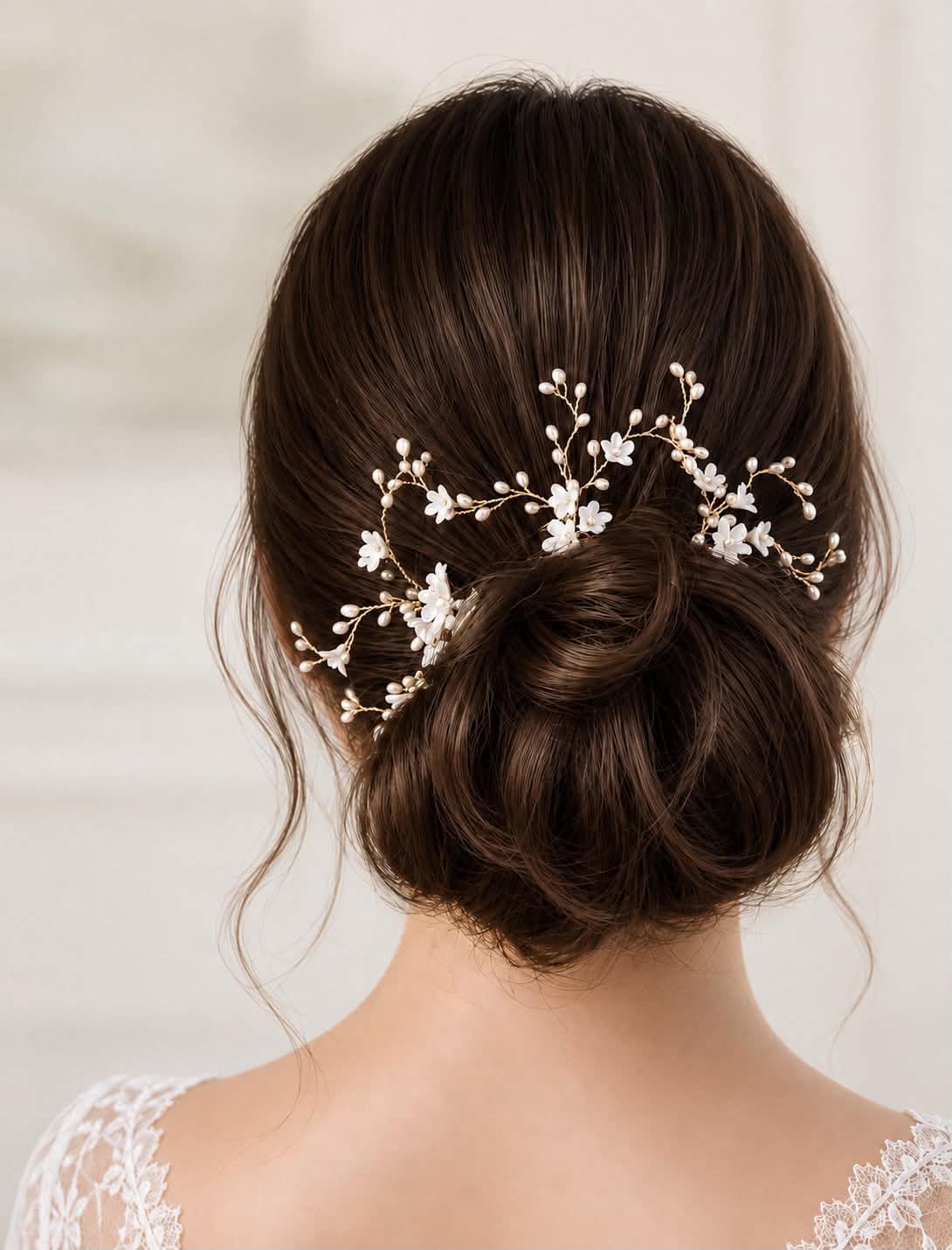 IN THE SPRING floral bridal hair pins with porcelain flowers pearls and crystal accents