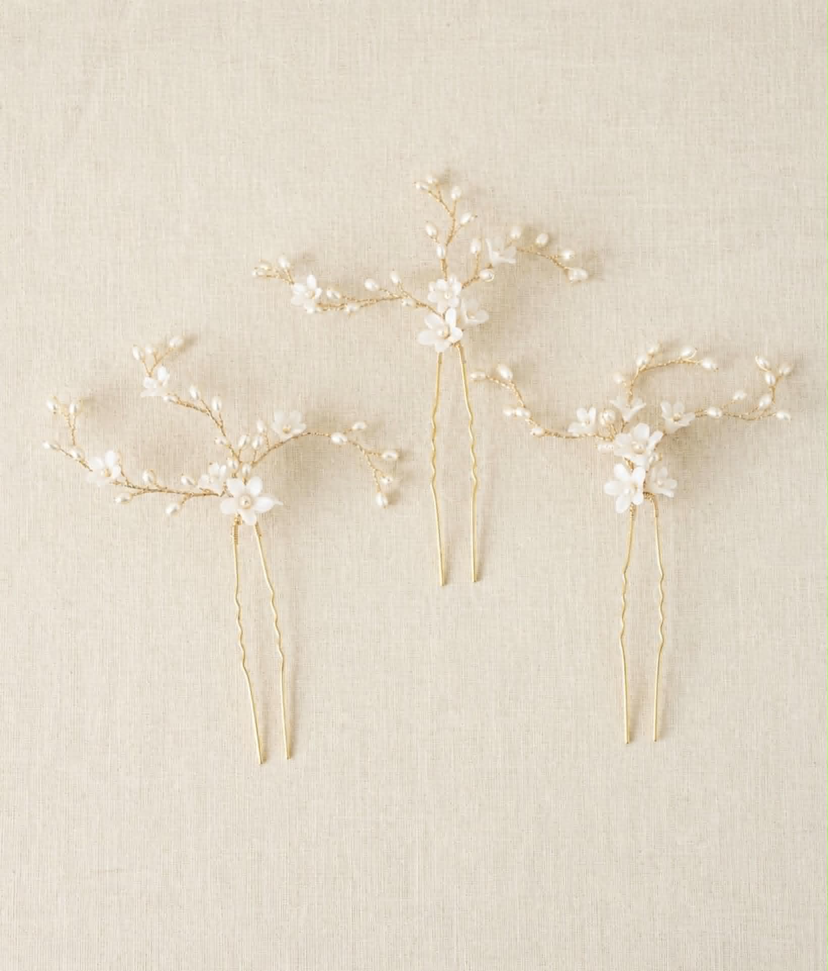 Handcrafted flower hair pins with pearl and crystal details