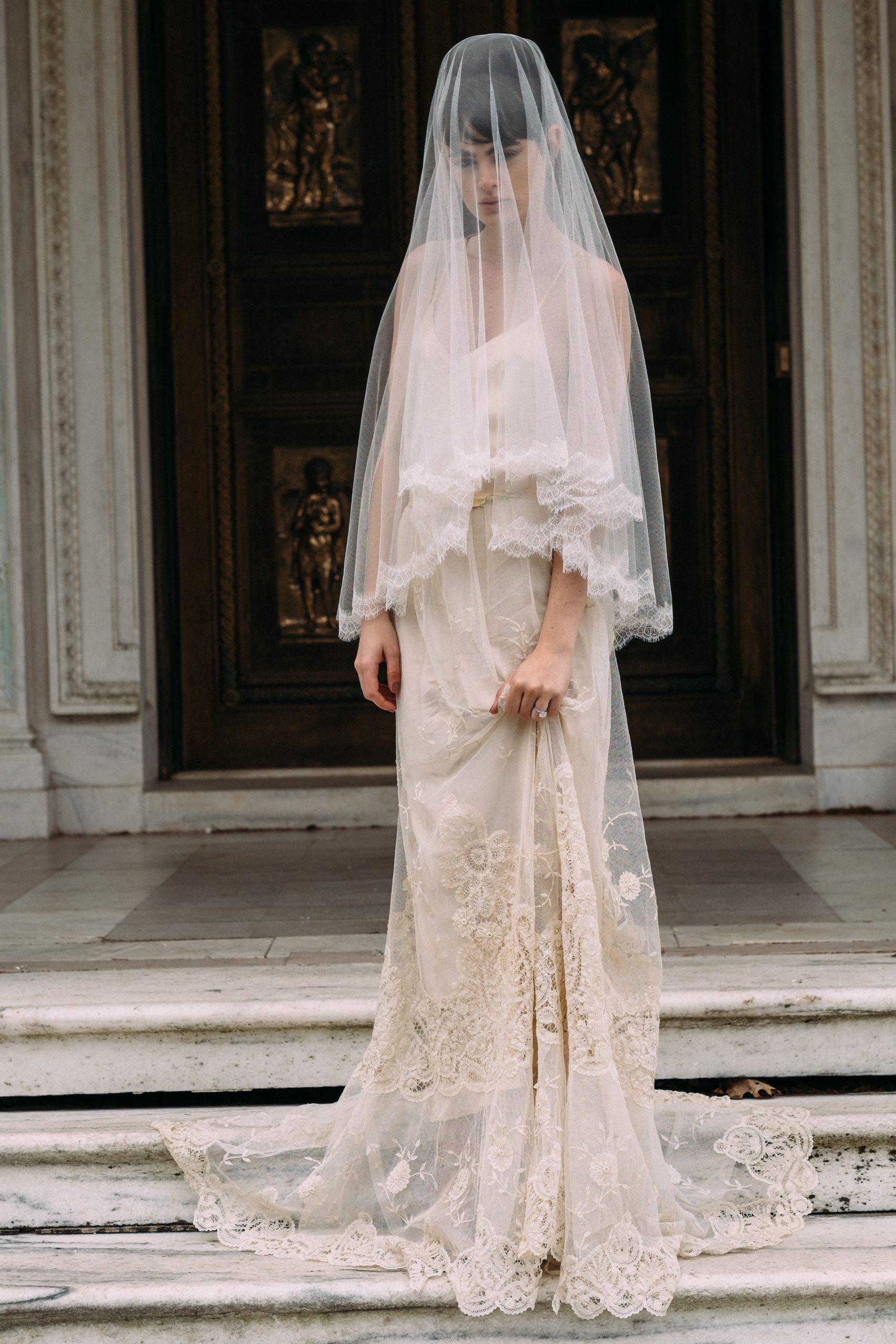 lace veil, wedding veil with lace, short lace veil, blusher veil, all about romance bridal