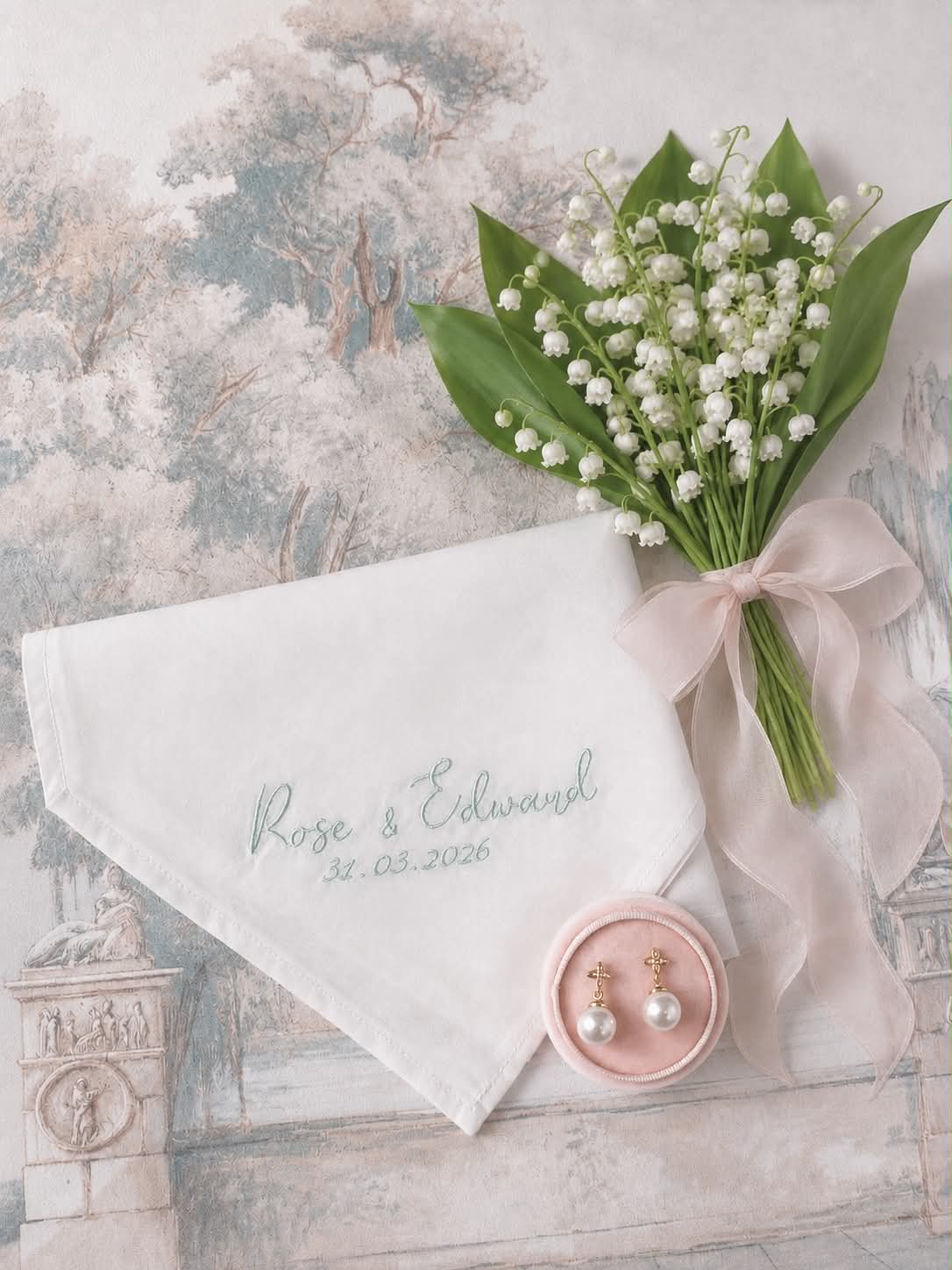 wedding handkerchief, bridal hanky, something blue handkerchief, personalised embroidery, all about romance bridal