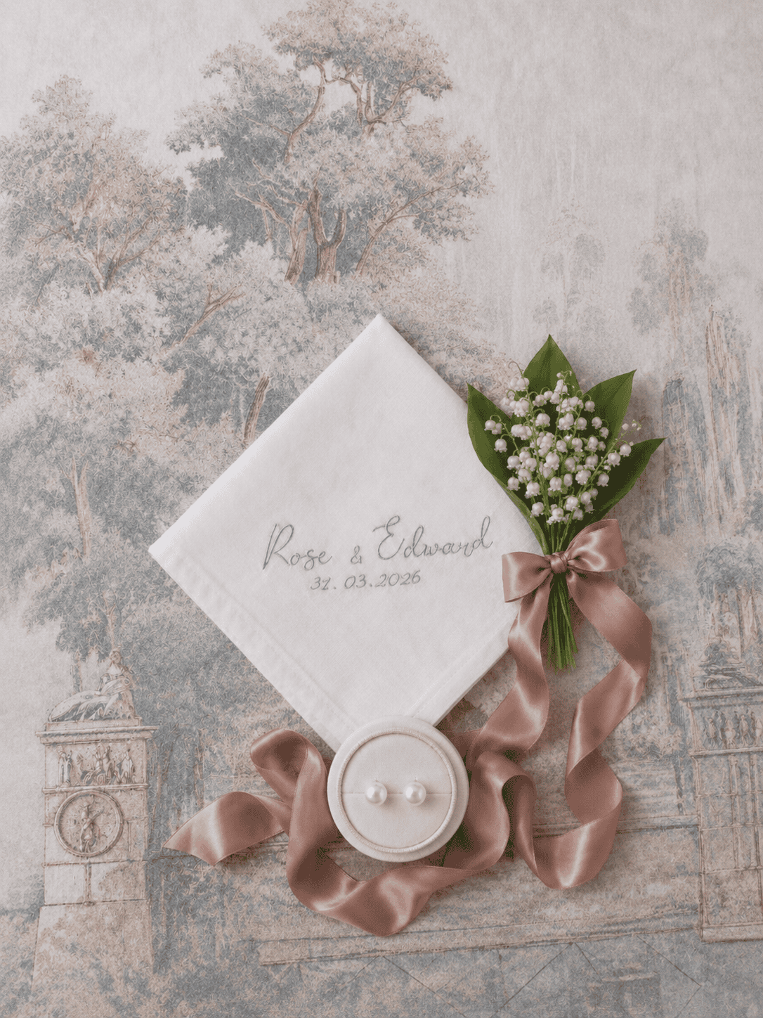 Personalised wedding handkerchief embroidered with names and wedding date