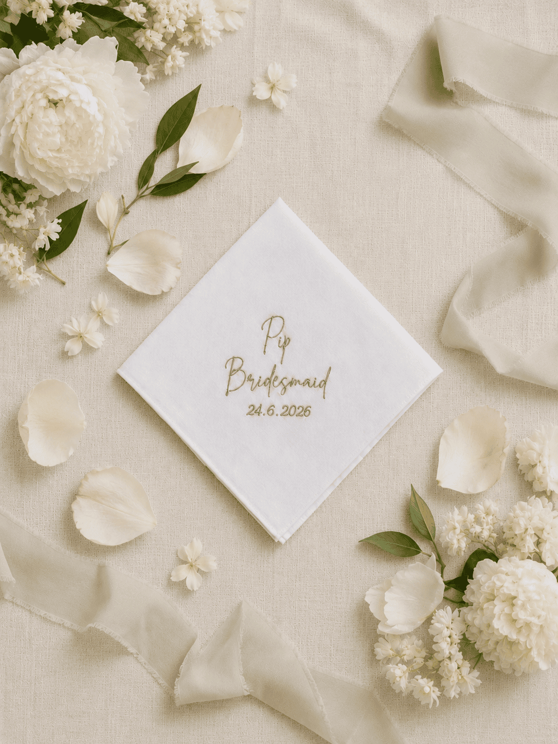 Personalised Bridesmaid wedding handkerchief embroidered with name and wedding date
