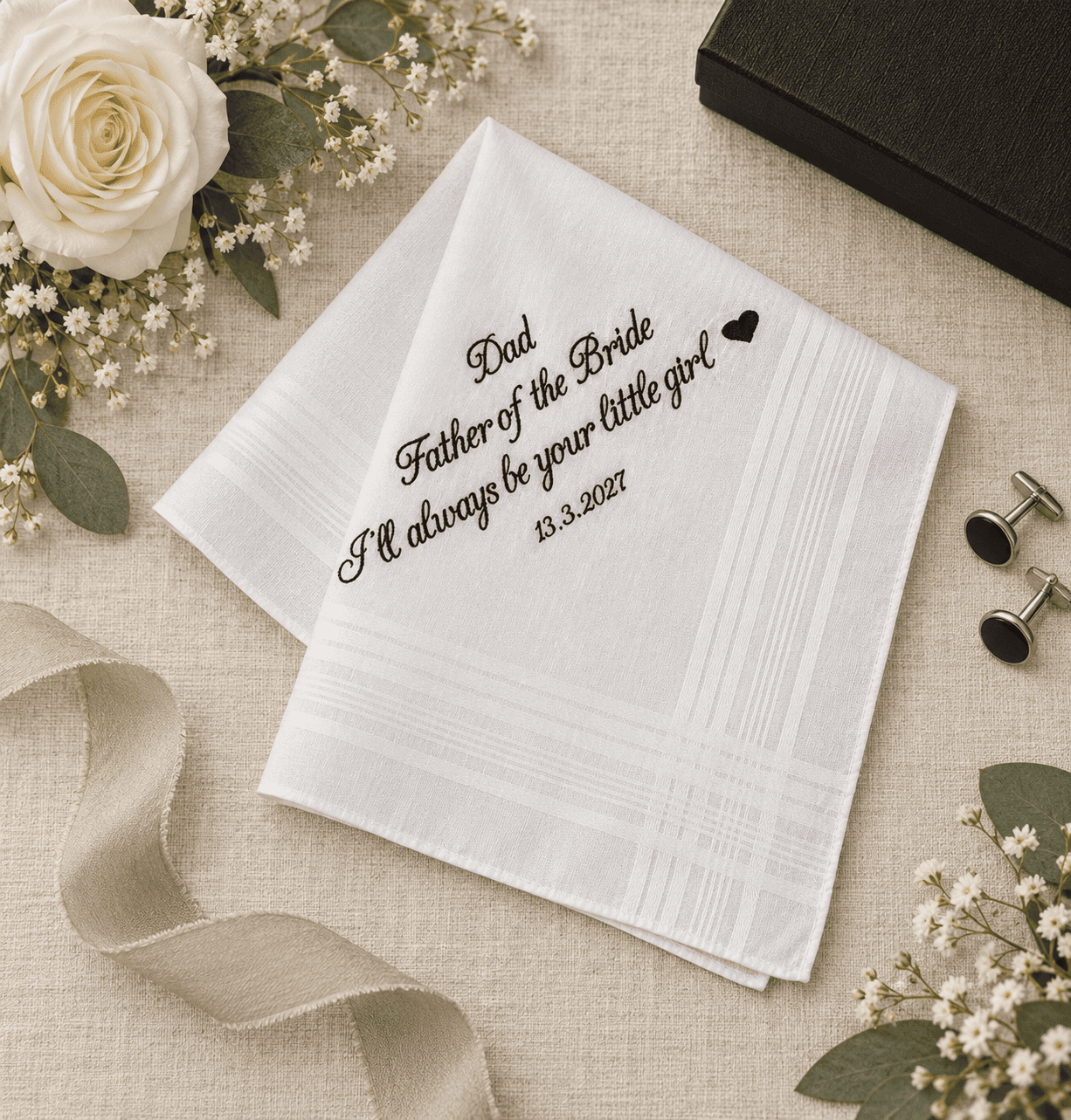 Father of the Bride wedding handkerchief embroidered I’ll Always Be Your Little Girl