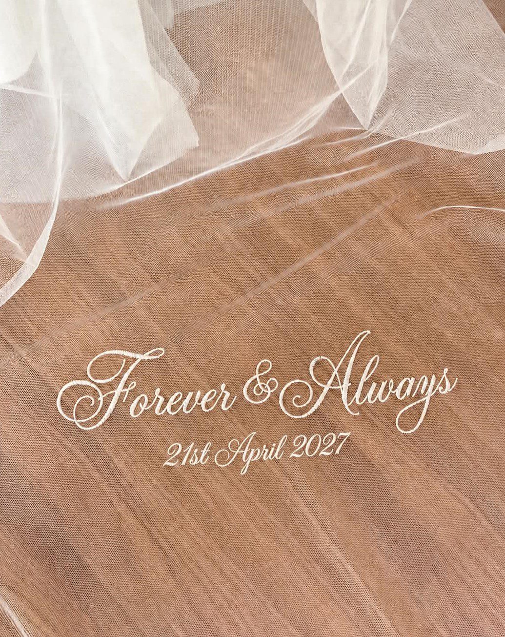 Forever and Always wedding veil embroidery with wedding date